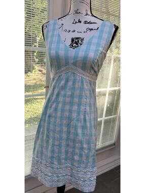 Lilly Pulitzer Baby Blue Lace Gingham Check Vintage Dress. Size 8. EUC.